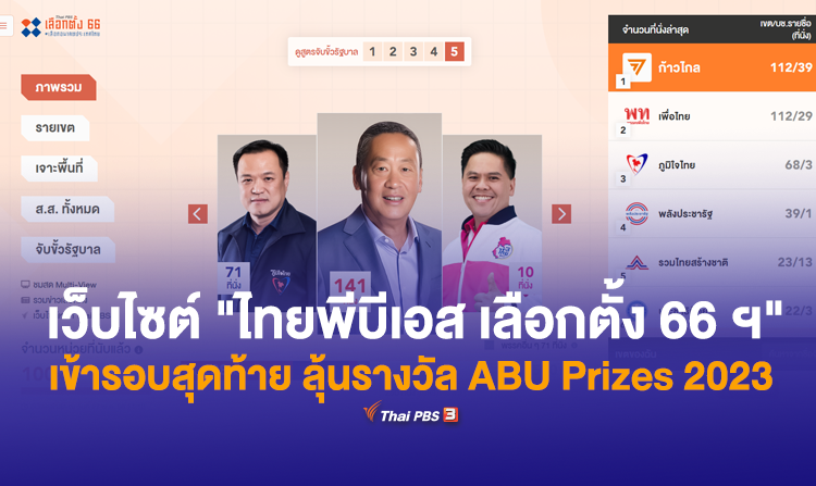 เว็บไซต์ “ไทยพีบีเอส เลือกตั้ง 66 เลือกอนาคตประเทศไทย” ผ่านเข้าสู่รอบไฟนอล ลุ้นรางวัลระดับนานาชาติเอเชียแปซิฟิก ABU Prizes 2023