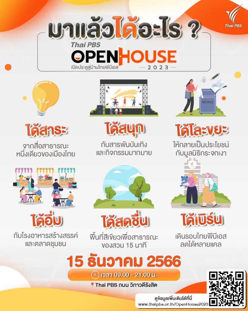 ไทยพีบีเอส ชวนร่วมงาน “Thai PBS Open House 2023” เปิดประตูสู่บ้านไทยพีบีเอส 15 ธ.ค.นี้