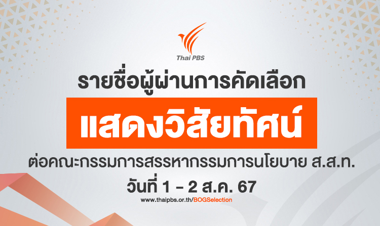 ประกาศรายชื่อผู้ผ่านการคัดเลือกเพื่อเข้าแสดงวิสัยทัศน์ ต่อคณะกรรมการสรรหากรรมการนโยบาย ส.ส.ท. ในวันที่ 1 – 2 ส.ค. 67