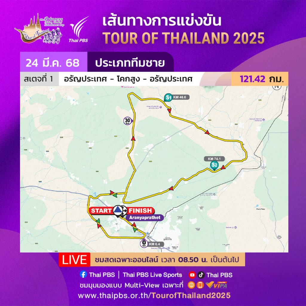 ไทยพีบีเอสถ่ายทอดสด การแข่งขันจักรยานทางไกลนานาชาติ “Tour of Thailand 2025”