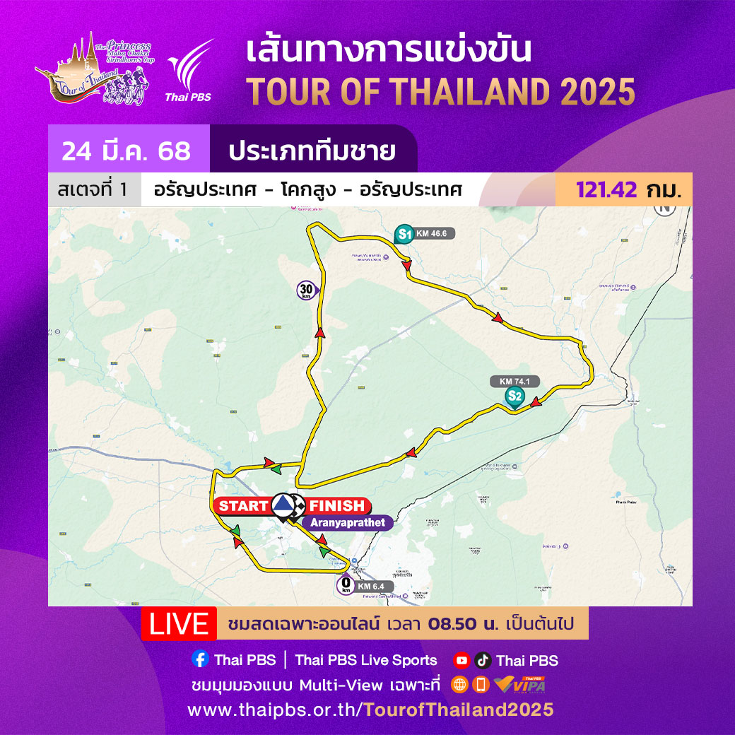 ไทยพีบีเอสถ่ายทอดสด การแข่งขันจักรยานทางไกลนานาชาติ “Tour of Thailand 2025”